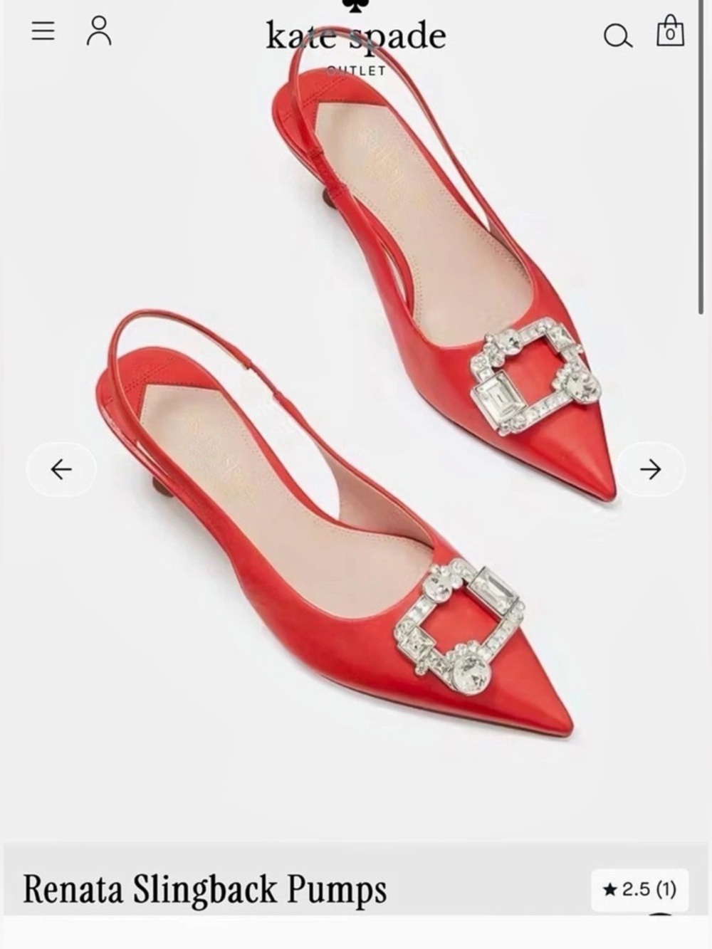 Kate Spade Renata Sling Pointed Toe Slingback Heels in Red US 6.5 NWT